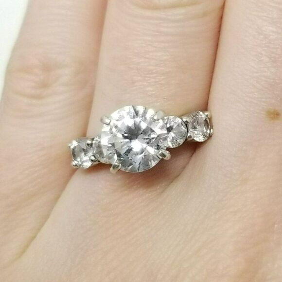 Vintage Sterling Silver Sparkly CZ Ring, Size 5 Band, Engagement Promise - Picture 1 of 10
